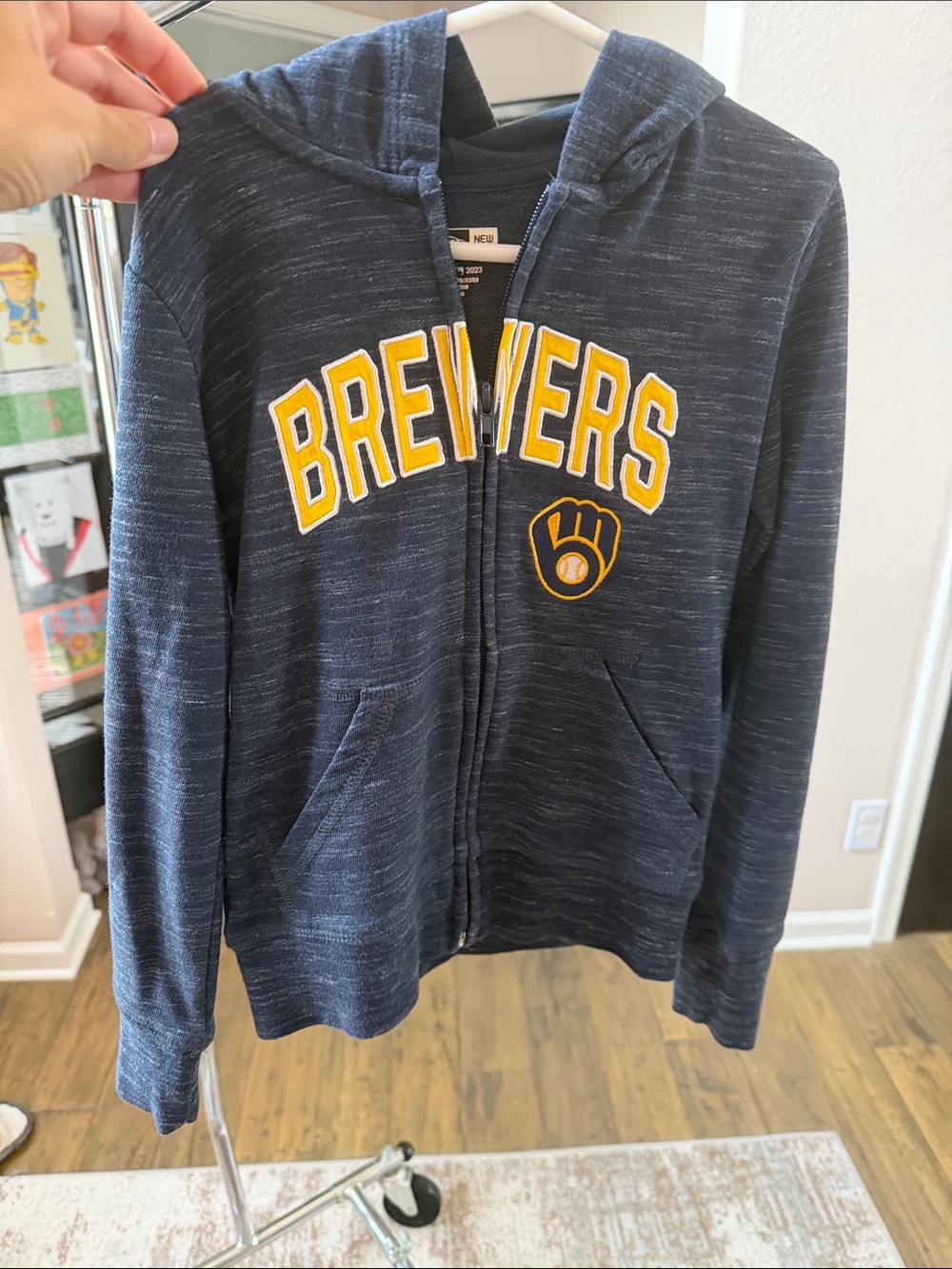 New Era Youth Navy Brewers Zip Hoodie with Yellow Applique Size 6